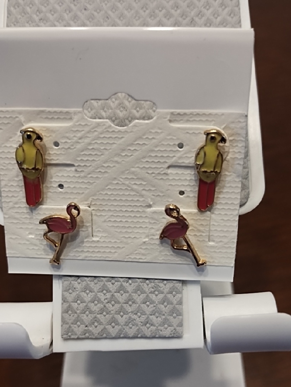 Parrot and Flamingo Enamel Stud Earring Set - Yellow & Pink